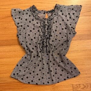 The Limited Black and Cream Stripe & Polka Dot Ruffle Sheer Blouse